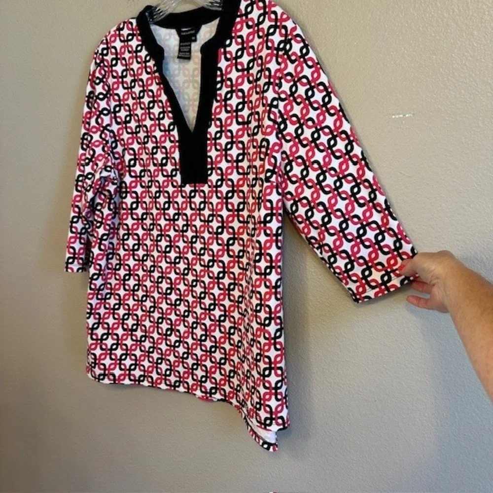 Jules & Leopold Multicolor Geometric Print V-Neck 3/4 Sleeve Tunic Blouse 1X - Picture 3 of 6